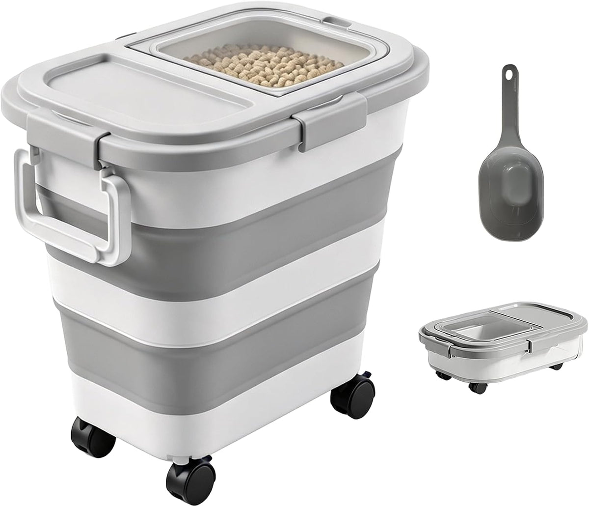 Dog Food Storage Container, 40-50 Lb Collapsible Bin with Wheels & Handle