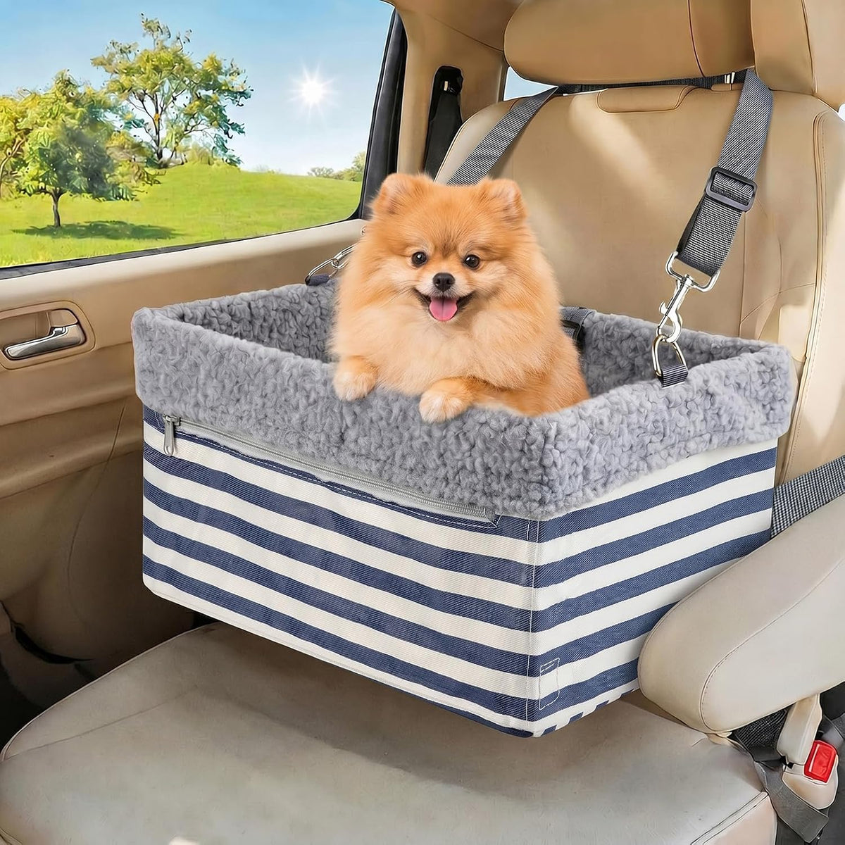 Dog Car Seats for Small Dogs, Upgrade Dog Booster Seat with Metal Frame Construction with Double-Layer Oxford, Perfect for Small Pets up to 20Lbs