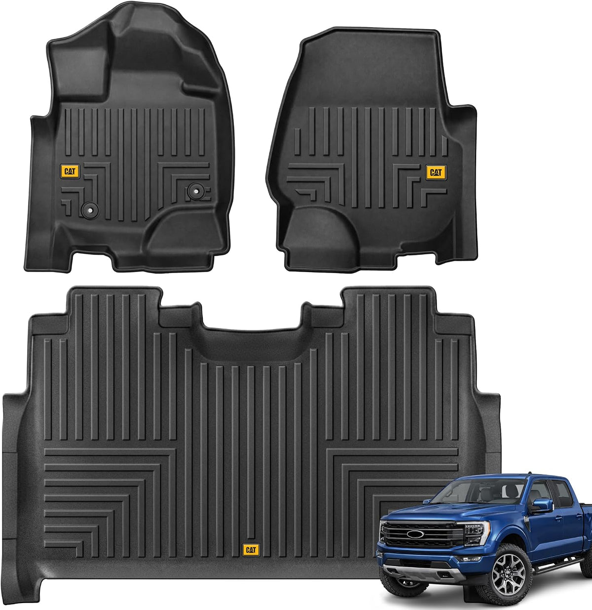 Cat® Floor Mats for 2015-2026 Ford F-150 Supercrew Cab, Front & Rear, All Weather Protection 3D Contour Fit Custom Fit Floor Liners, Black