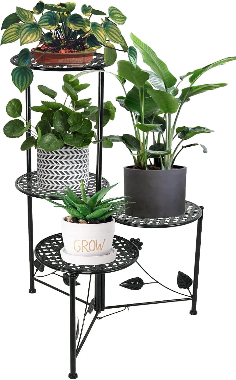NAKUPE Plant Stand Indoor Outdoor, 4 Tier Metal Corner Flower Shelf, Black