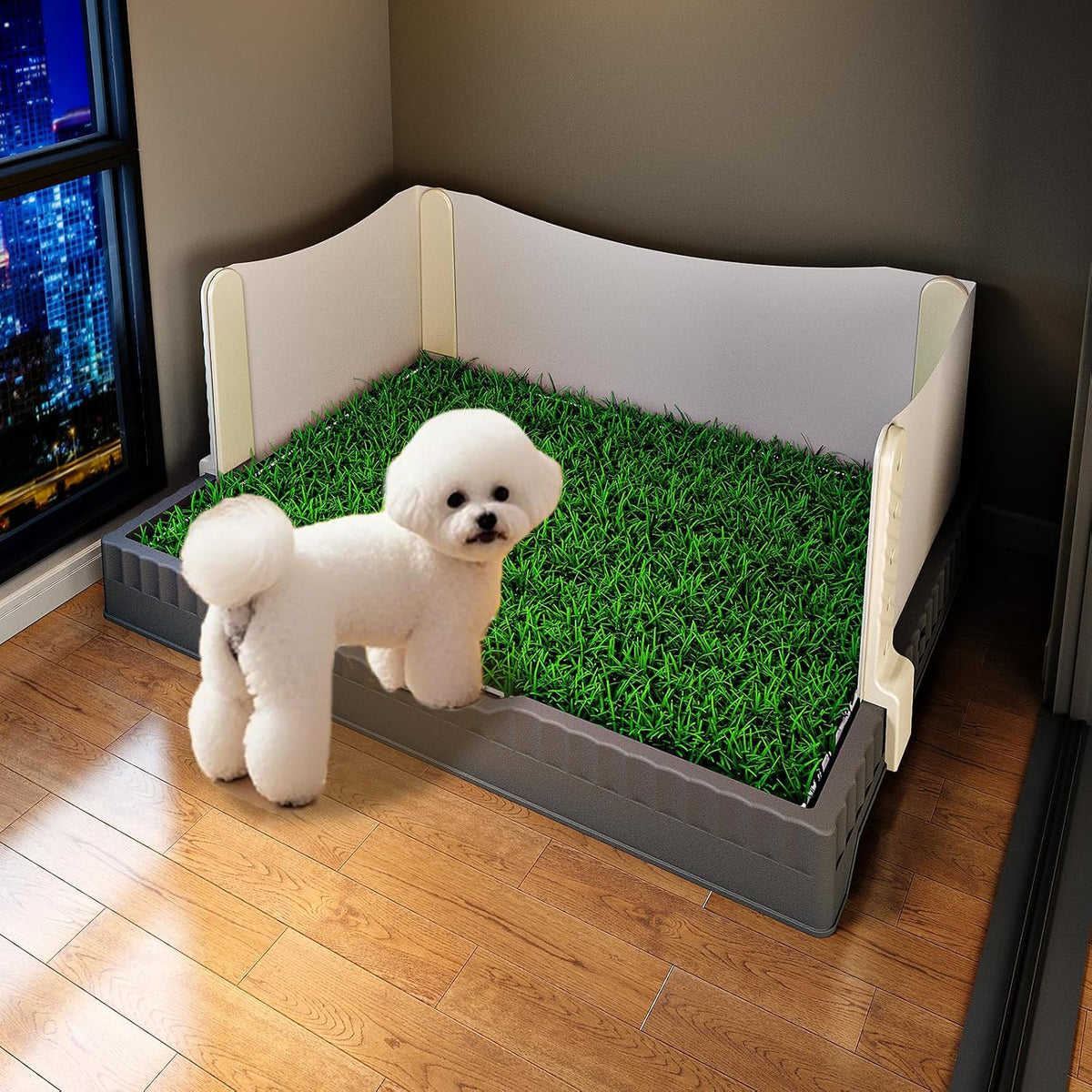 Dog Litter Box with Grass Pad,3 Leak-Proof Walls, 30" X 22" Indoor Puppy Pee Pad Holder, Protection Wall Every Side for No Leak, Spill, Accident (Large)