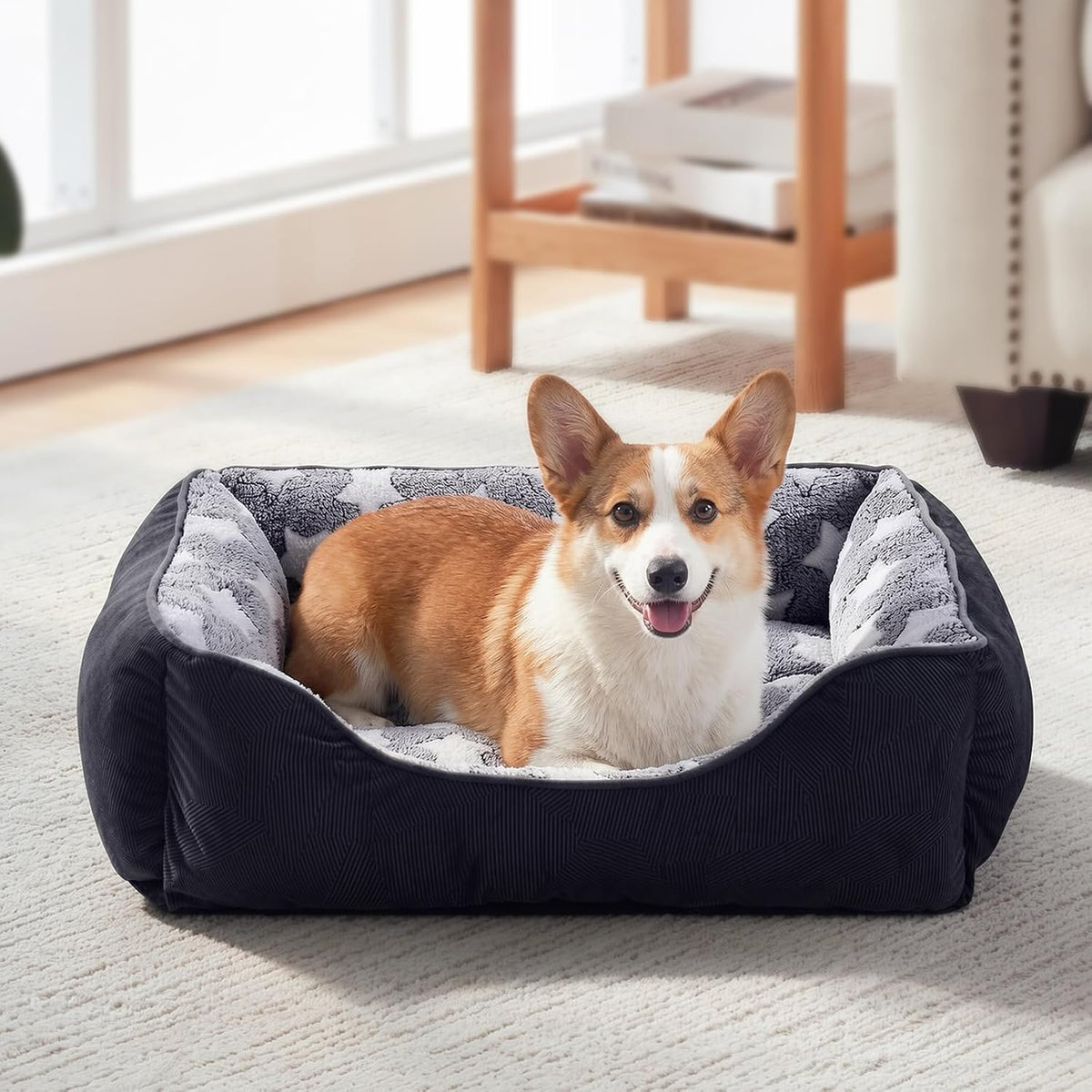 GASUR Medium Dog Beds for Medium Size Dogs, Orthopedic Dog Bed Sofa, Washable Pet Beds Cuddler Anti-Slip Bottom, Soft Calming Sleeping Warming Puppy Bed (M (30"X 24"X 9"), Black)