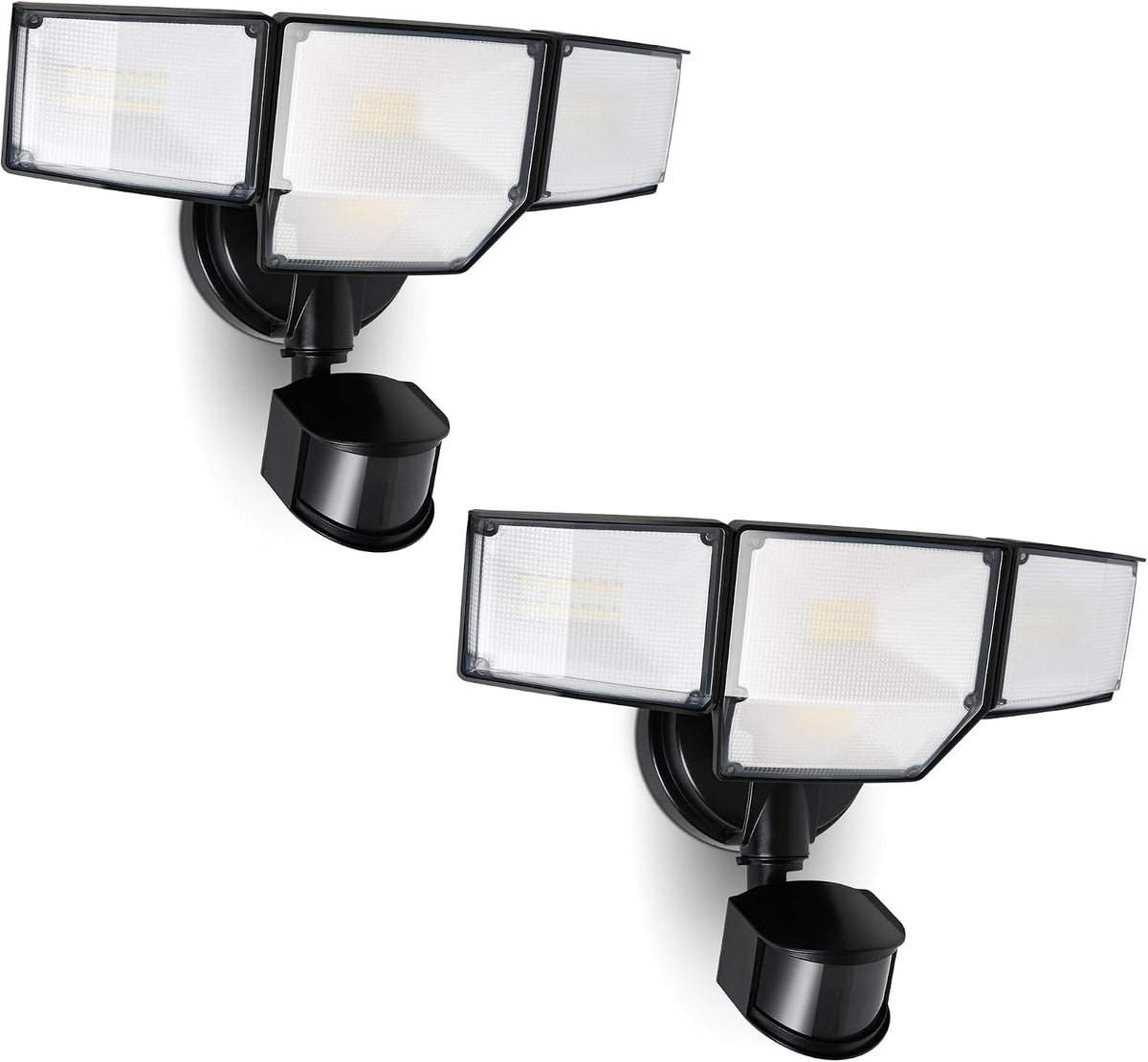 LUTEC 80W 9000LM LED Security Lights Motion Sensor Outdoor Lights, 4 Head LED Flood Lights Outdoor 5000K Daylight, IP65 Waterproof, Motion Detected Lights for Outside, Garage, Yard (Black) - 2 Pack