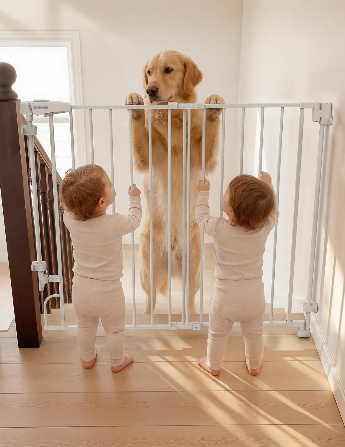 Babelio Removable Baby Gate for Stairs No Bottom Bar, 29-43", 30" H, White