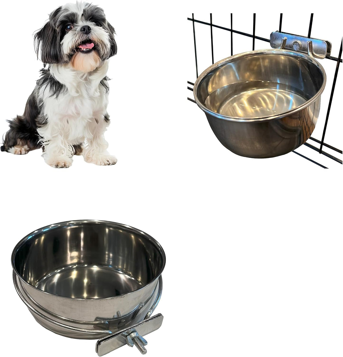 SPOT Coop Cup Bolt Clamp - Stainless Steel Hanging Bowl for Crate, Removable Pet Feeding Dish, Easy Installation, Chew-Proof Design, for Small Dogs, Cats, Birds, Reptiles -2.5 Cups (20 Oz)