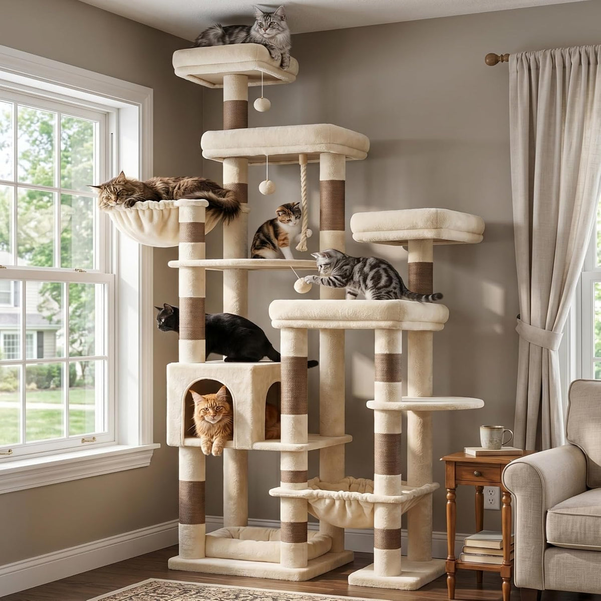 Hey-Brother Cat Tree Tower, Wide Base, 5 Platforms for Multi-Cats, MPJ074MJ