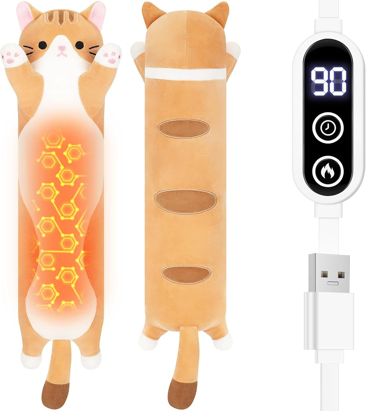 Orange Cat Plush USB Heating Pad for Period Cramps Menstrual