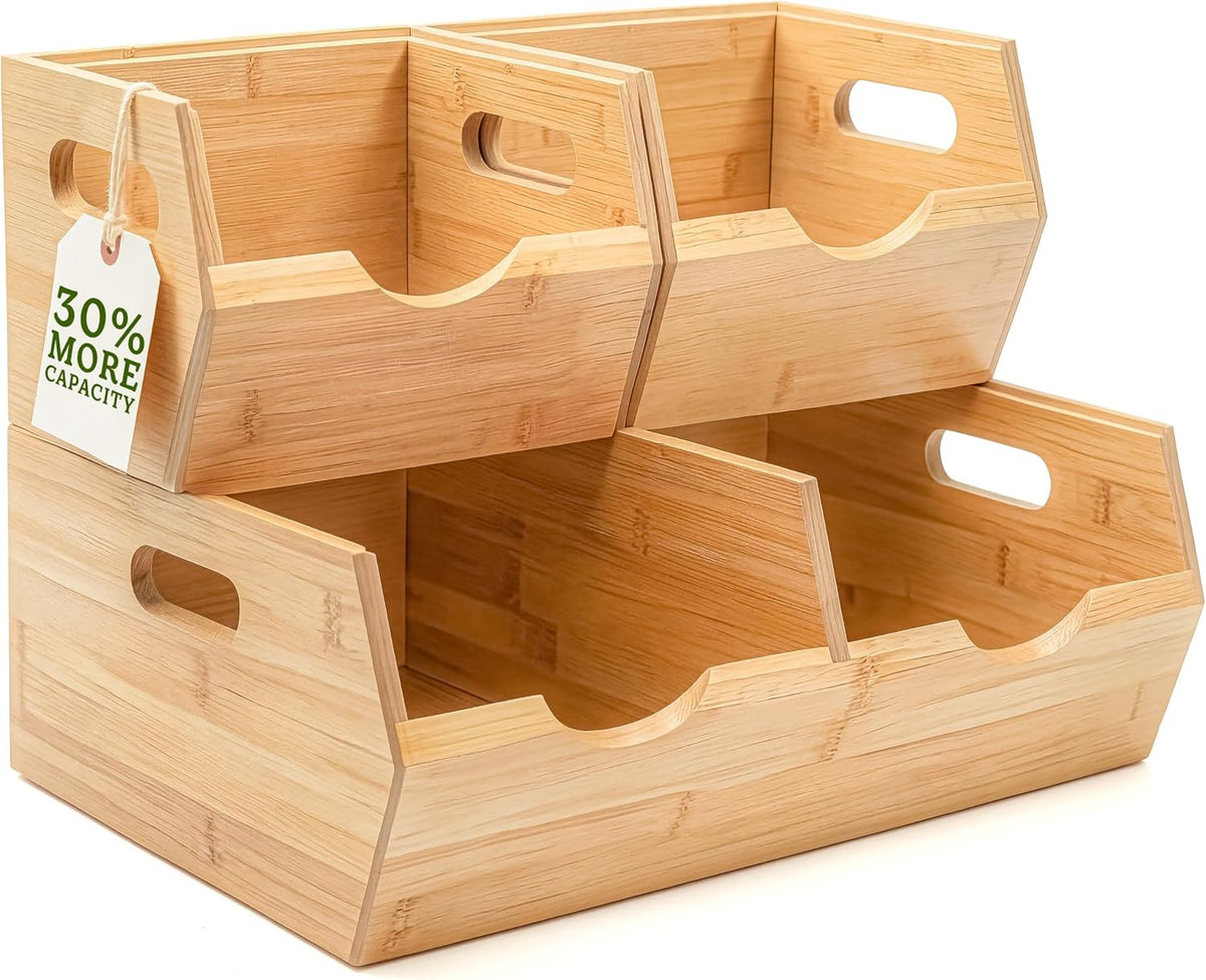 HOMESTEAD Extra Large Bamboo Pantry Storage Bins โ 30% Larger, Stackable Potato Onion Storage Bin, Pantry Organizers and Storage, Produce Vegetable Organizer, Set of 3