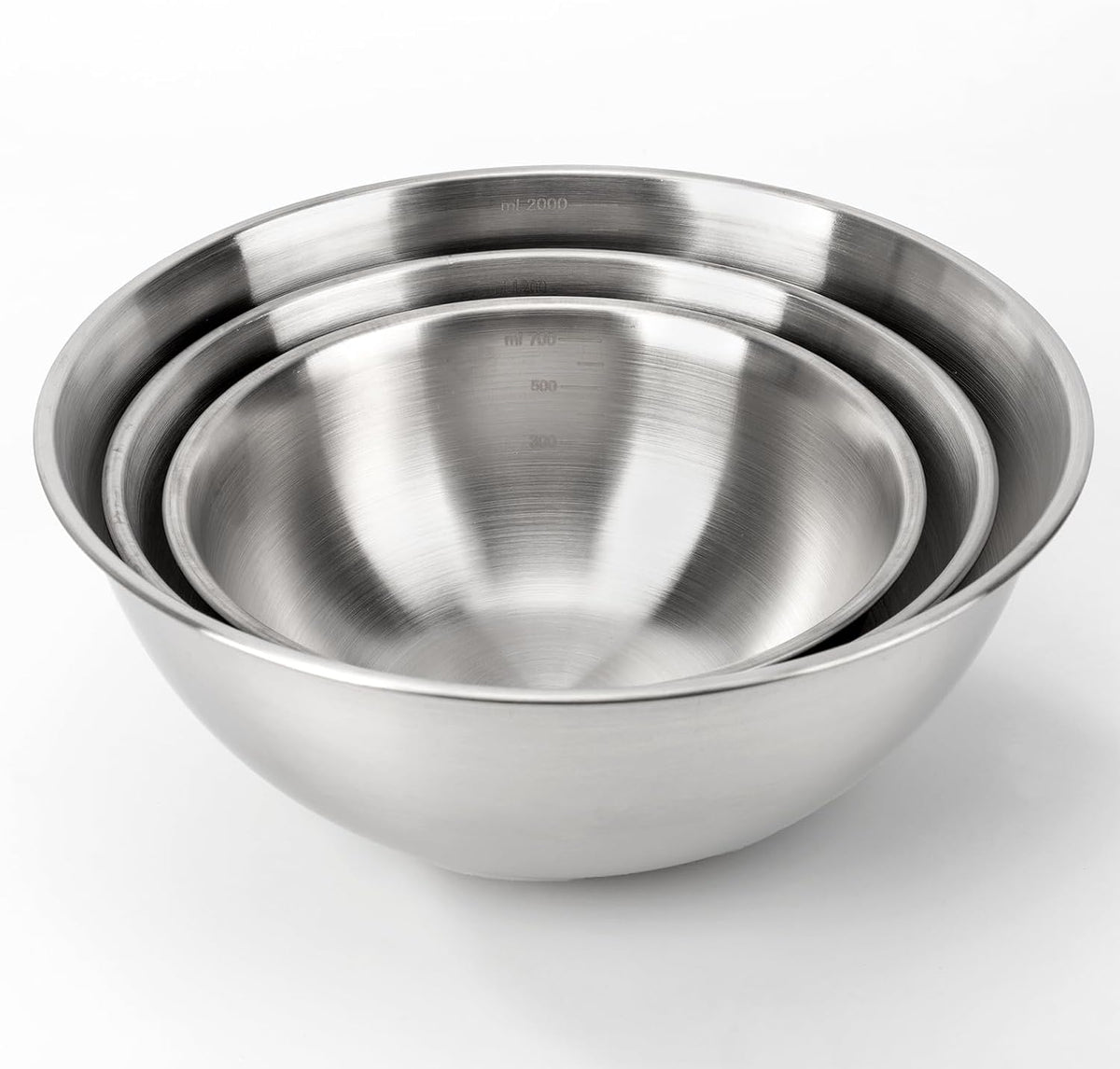 3-Set Stainless Steel Mixing Bowls Set (0.74, 1.26 & 2.2 Qt) | Metal Bowl Sets with Measurement Marks, Dishwasher Safe & Stackable - Perfect for Baking, Salad Making, Meal Prep and Kitchen Use