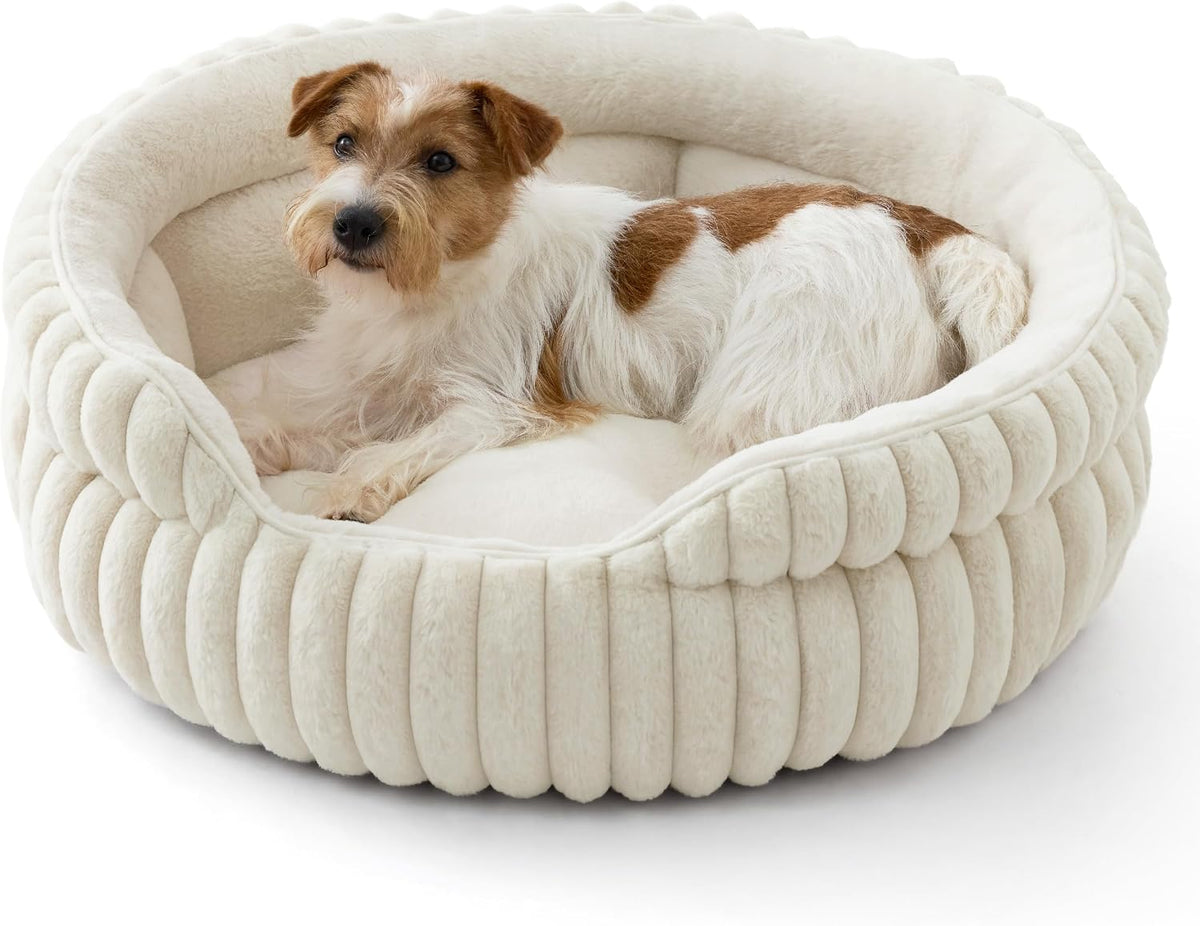 Bedsure Comfyfleece® Washable Cute Small Medium Dog Bed,Round Pet Bed,26In