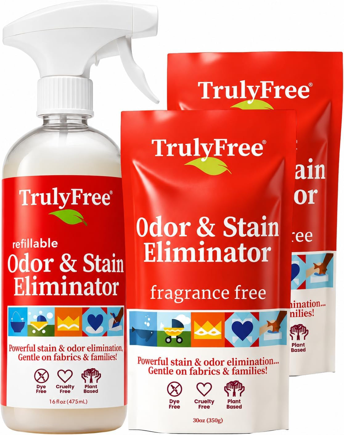 Truly Free Odor & Stain Eliminator - 1 Bottle + 2 Refills, 3Oz Ea
