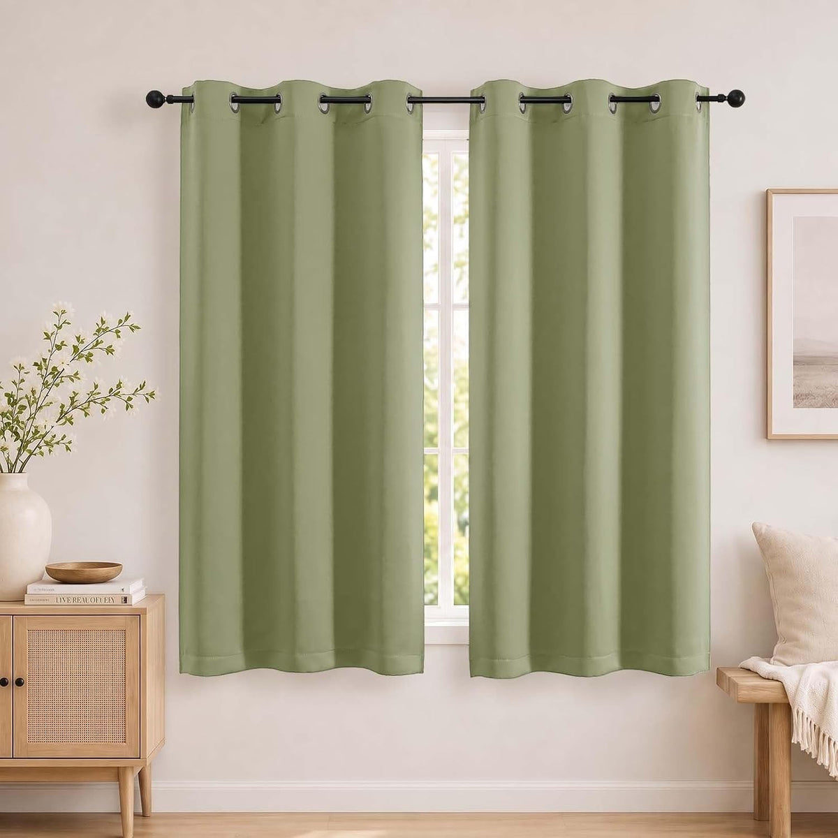 Chyhomenyc Sage Green Blackout Curtains 40X63 Inch Long, 2 Panels