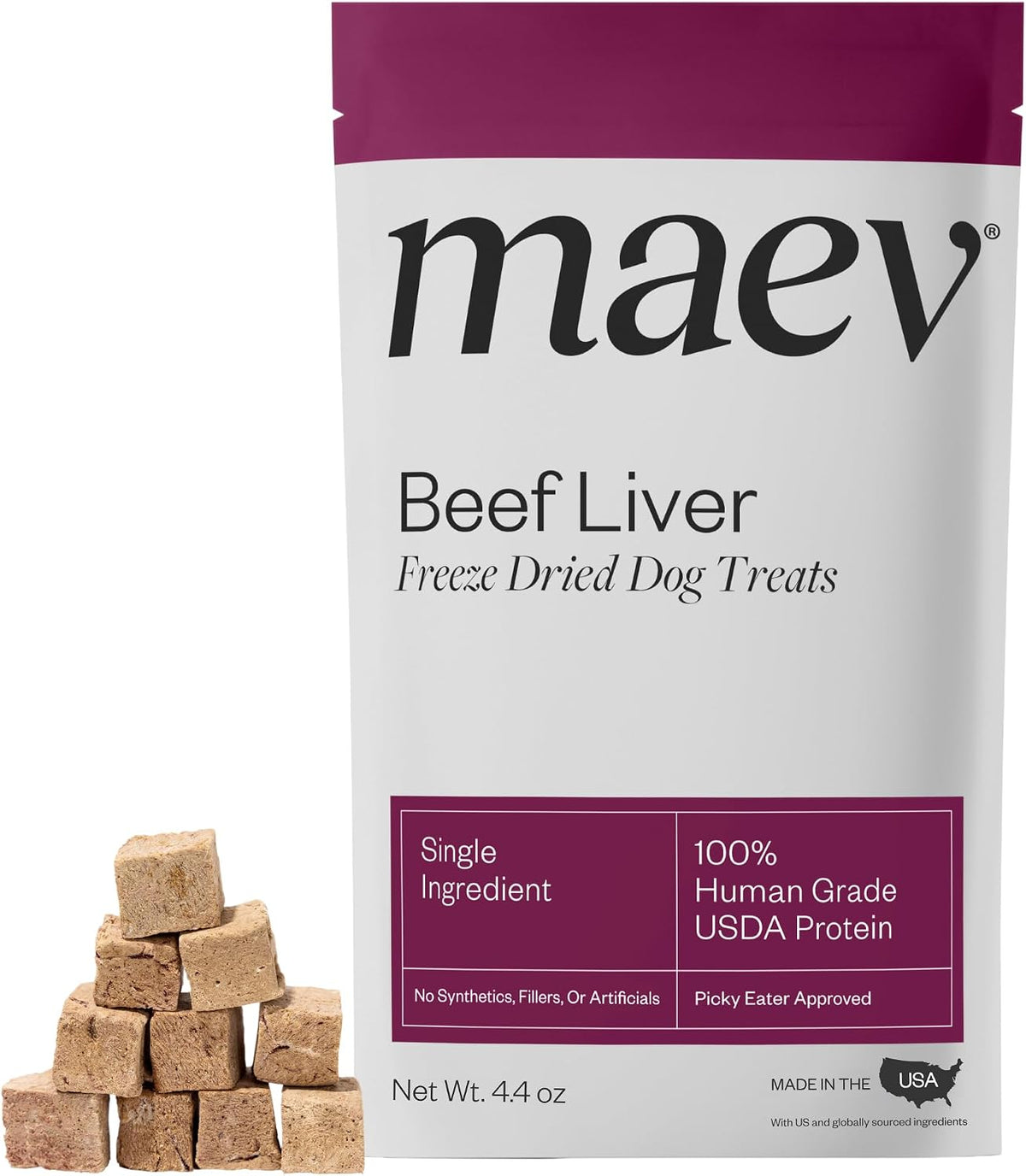 Maev Single-Ingredient Freeze-Dried Raw Beef Liver Dog Treats, 4.4 Oz
