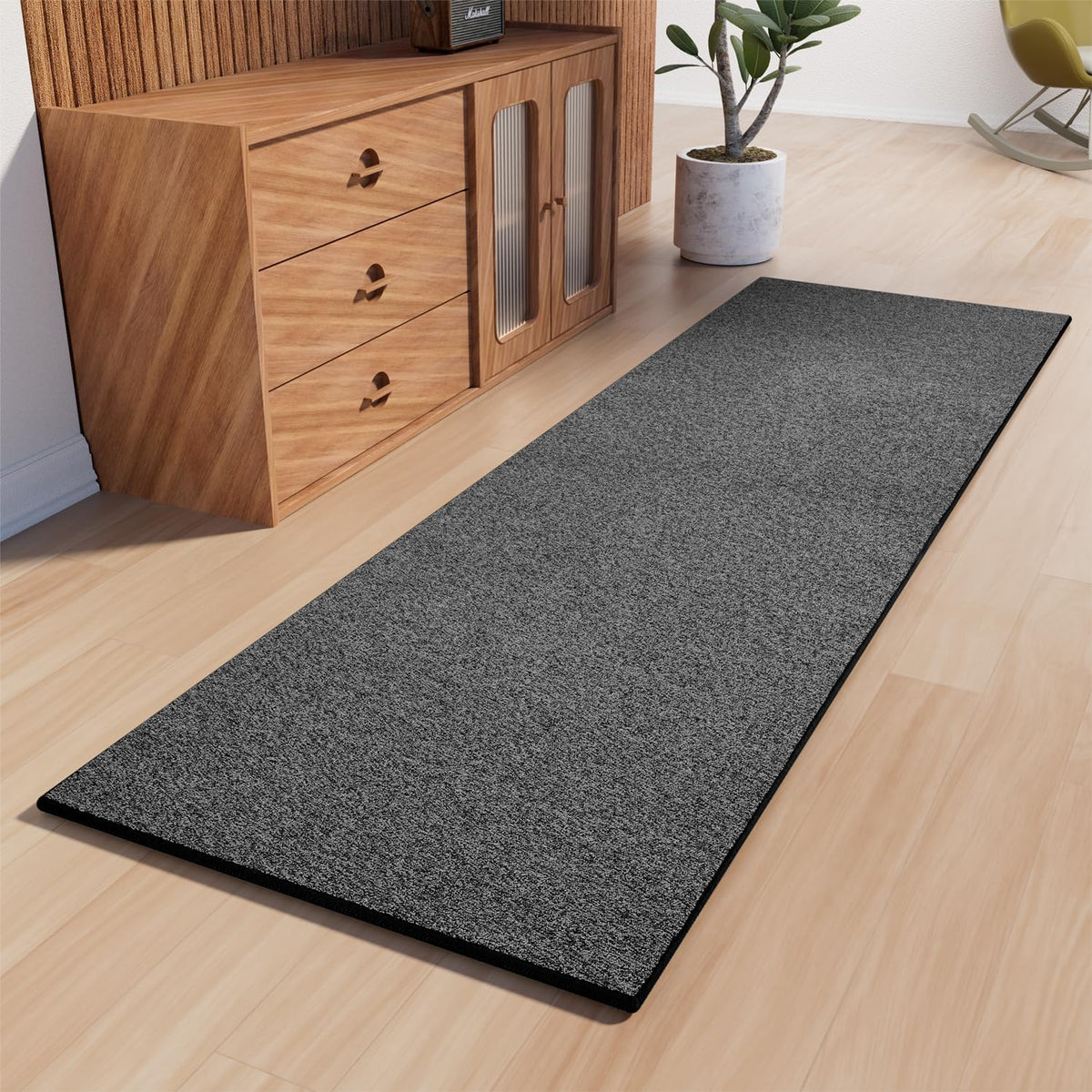 AREDO Runner Rug with Non Slip Rubber Backing 2*6 Ft, Washable Soft Floor Carpet for Kitchen, Hallway, Entryway Indoor, Bedroom, Laundry, Low Pile Area Rugs, Solid Color with Pointillism Style, BLACK