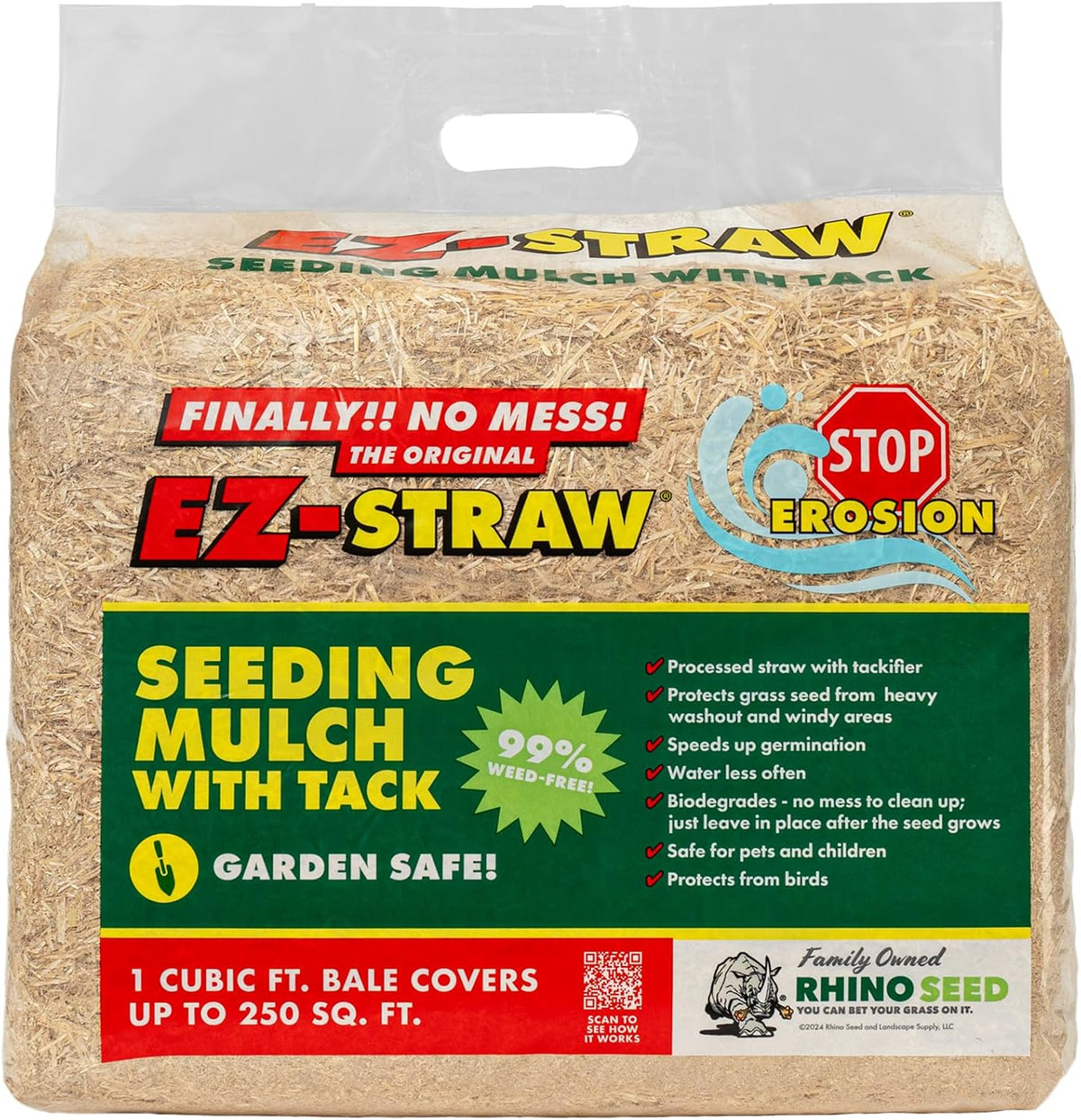EZ Straw Seeding Mulch with Tack - Biodegradable Processed Straw, 1 Cu. Ft. Bale (Covers 250 Sq. Ft.)
