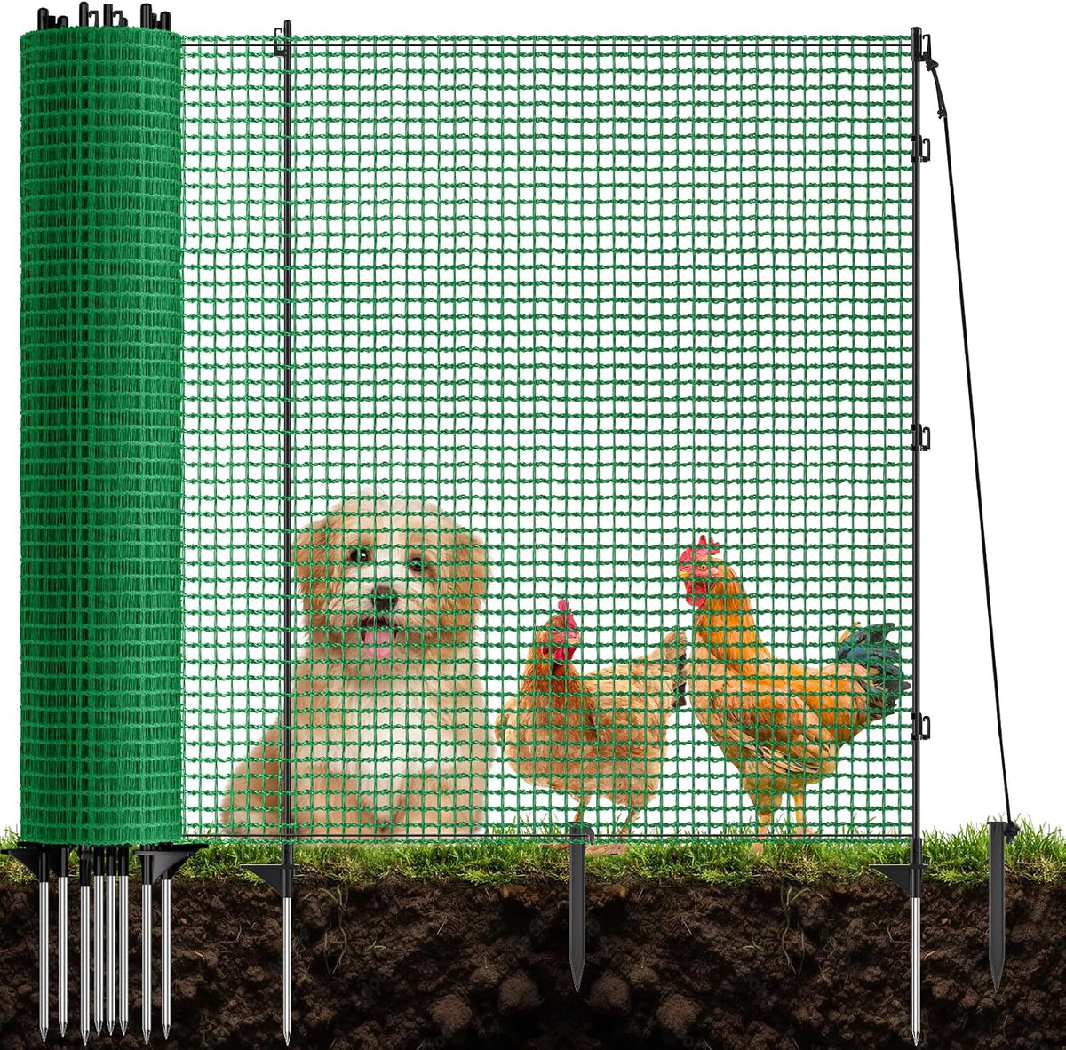3X50 FT Temporary Fence for Backyard,Garden Fence with 9 Fiberglass Post