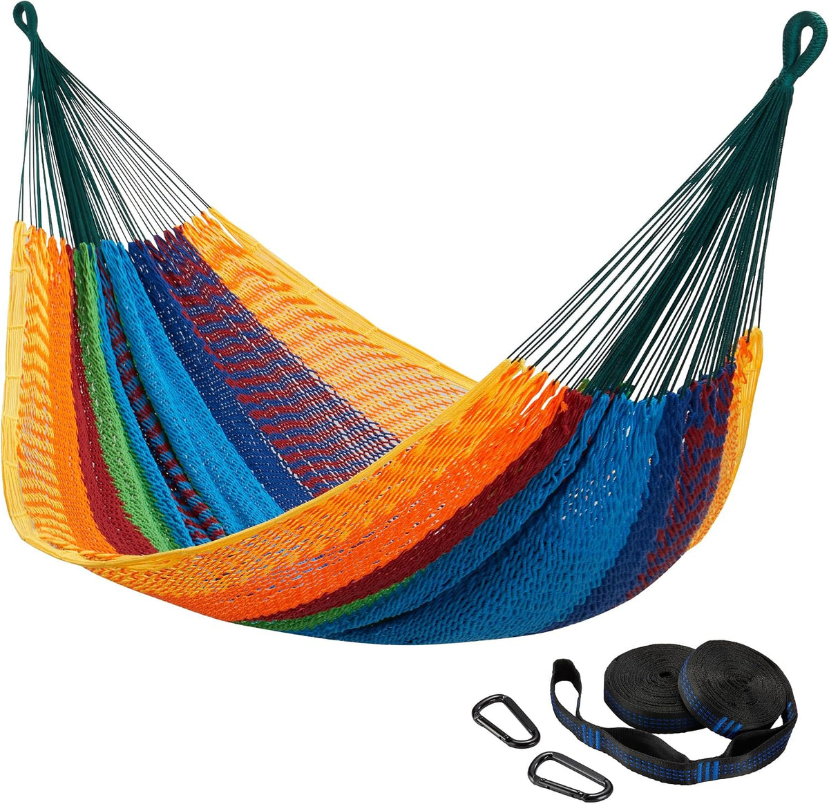 CHULIM Handwoven Mayan Hammock with 10Ft Tree Straps, 550Lbs Capacity Soft Rope Double Hammock, Portable Outdoor Hammock with Carry Bag for Camping Backyard Beach - Multi Color