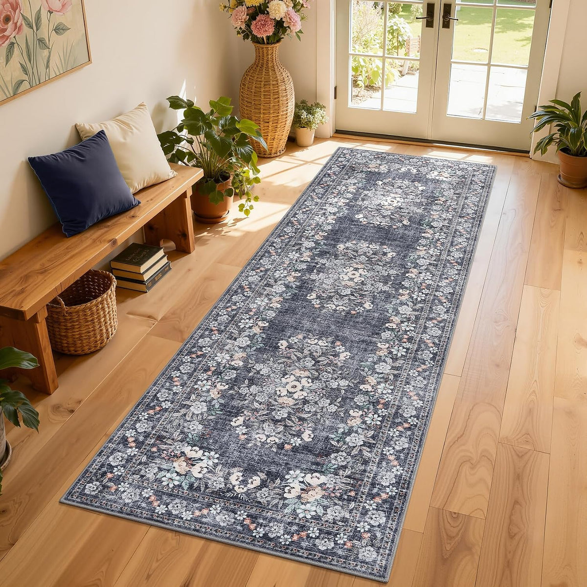 Garveehome Vintage 2X6 Runner Rug for Hallway Boho Flower Floor Carpets