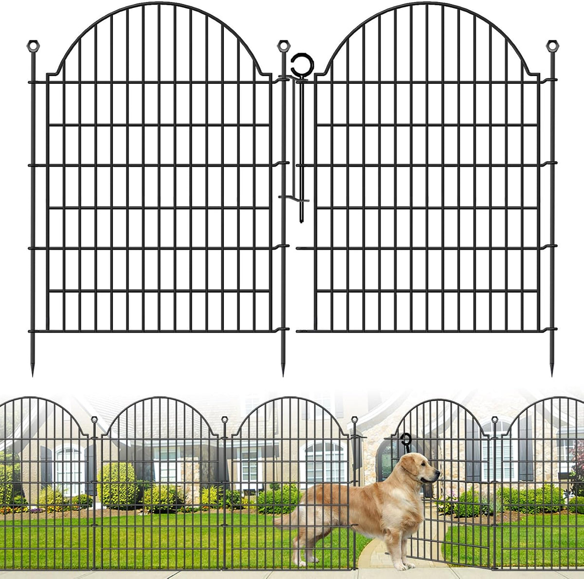 5 Panels No Dig Decorative Garden Fence with Gate, 40In(H) X11.8Ft(L)