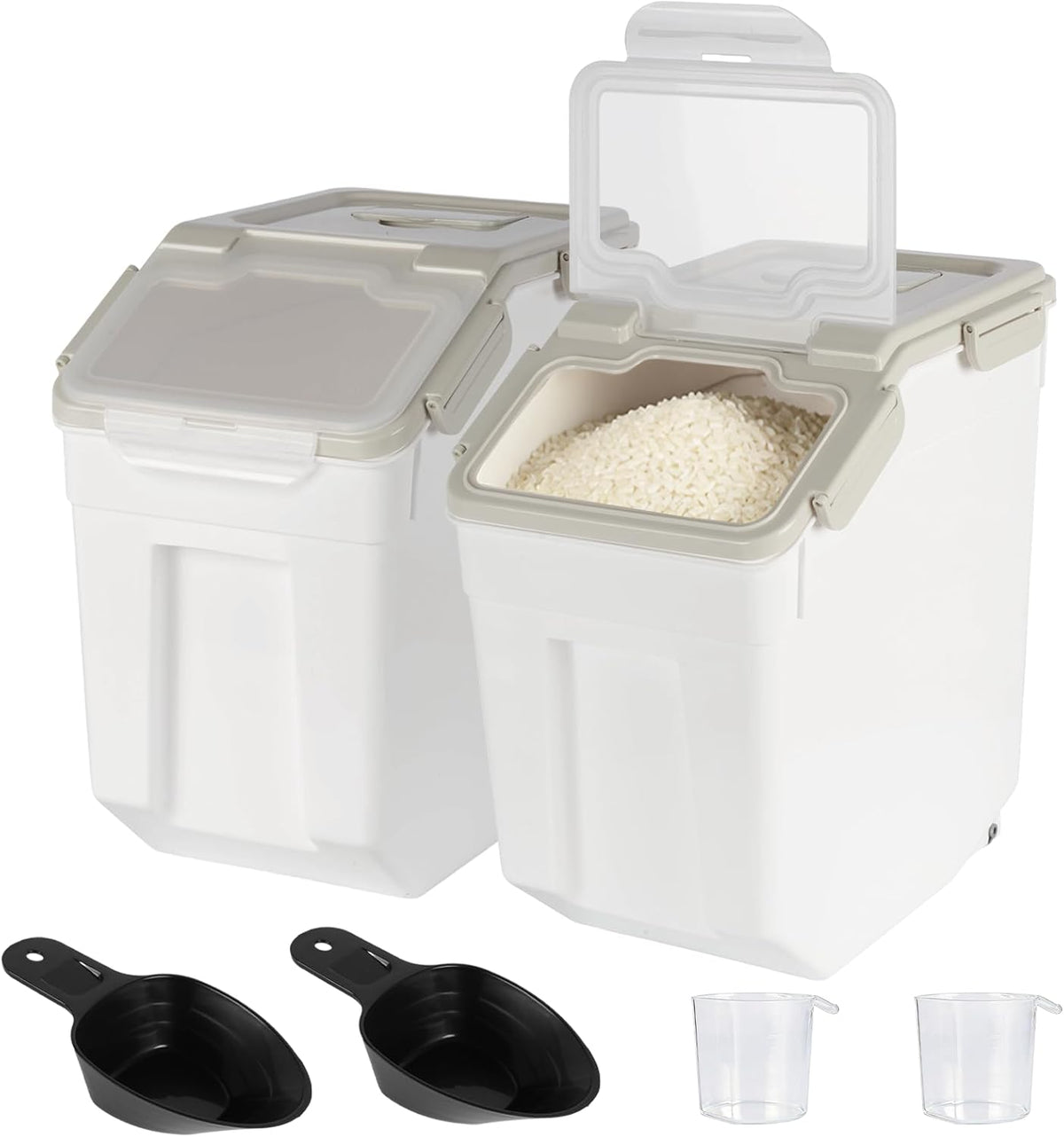 25 Pound Large Food Grade Container for Rice Flour Sugar, Grey, 2Pcs