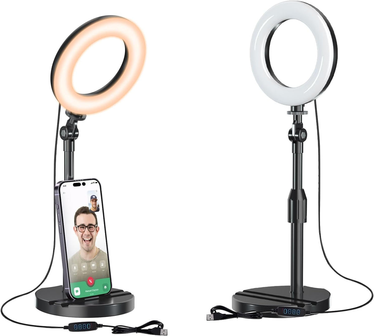 Mionondi Desk Ring Light with Telescopic Stand, Travel Desktop Hola Light for Phone Selfie Laptop Zoom Video Calls Makeup Tiktok Reels Live Streaming