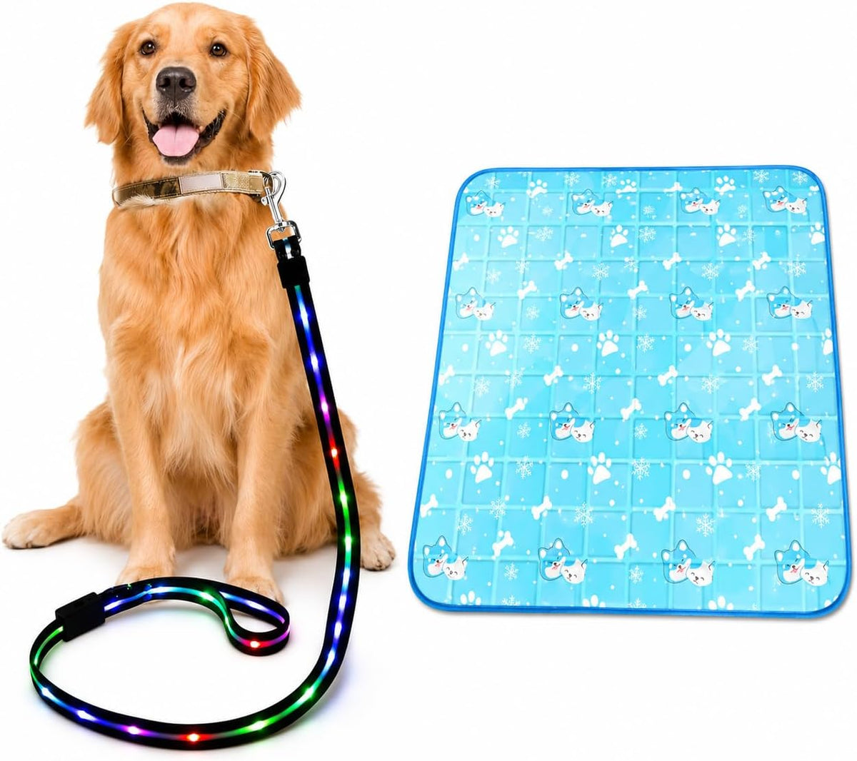 Dog Cooling Mat + 4 Ft Led Dog Leash