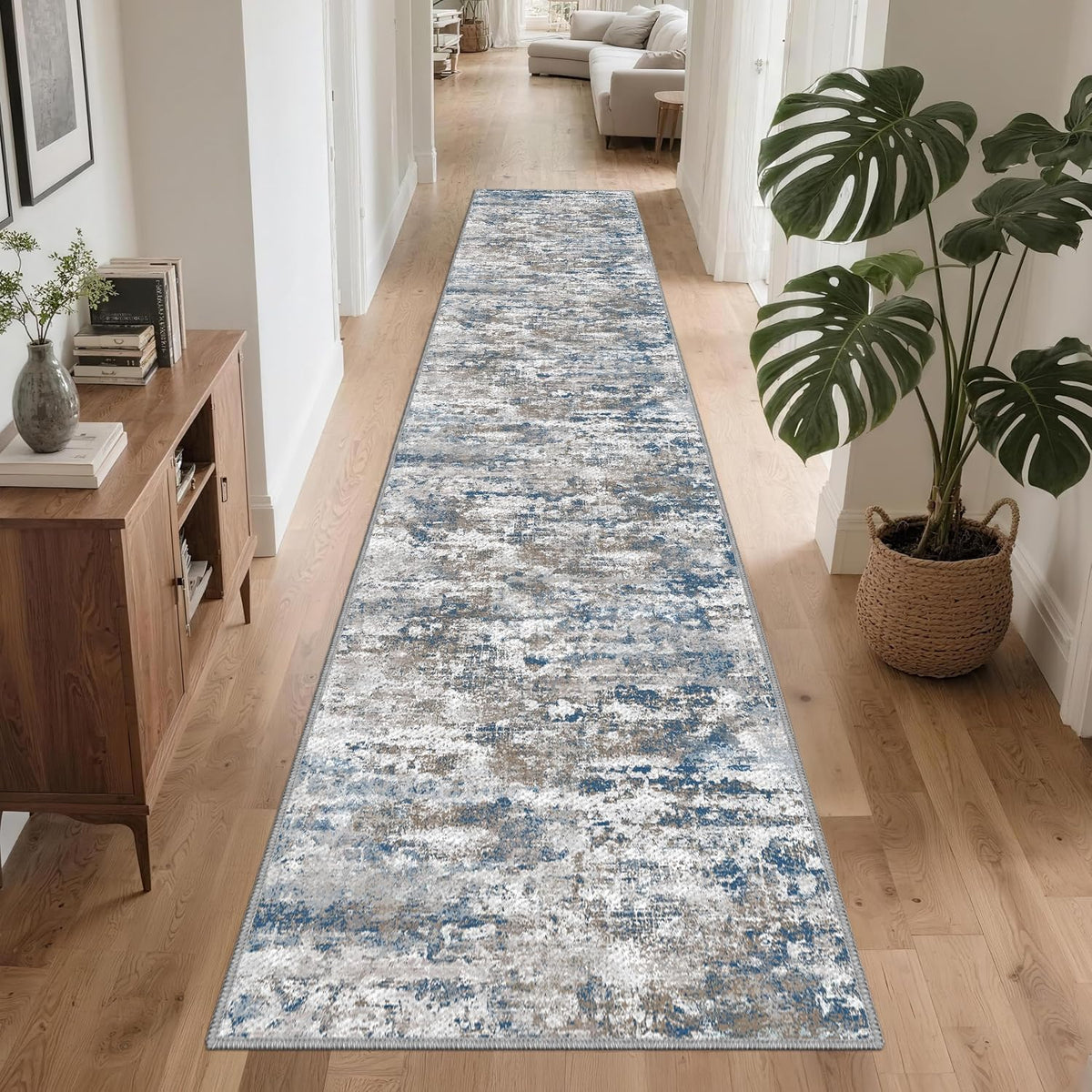 Hallway Runner Rug 2X10 Textured Non Slip Carpet Runner, Abstract Multi