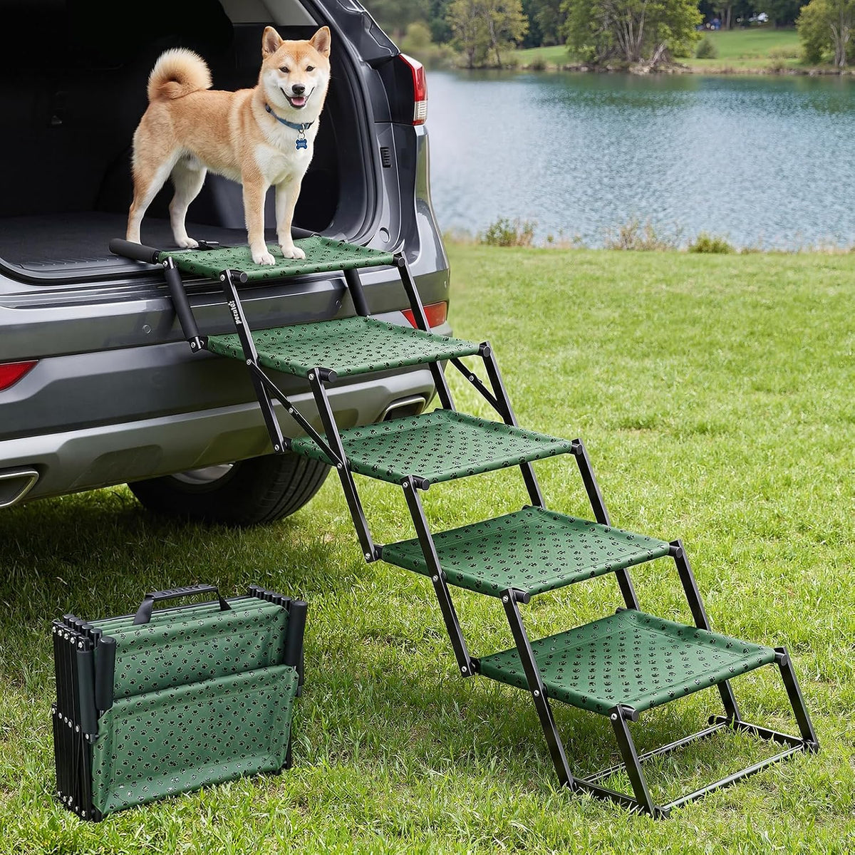 5‑Step Dog Stairs for Car Trunk, 17" Wide Foldable Lightweight Pet Stairs