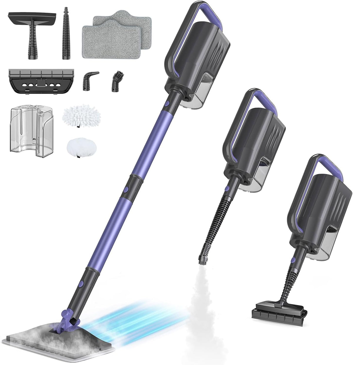 Steam Mop 6-In-1 Multi Accessories, Lager Removable Water Tank, 23FT Power Cable, Lightweight, Steam Cleaner for Floor Cleaning, Hardwood(Orchid)