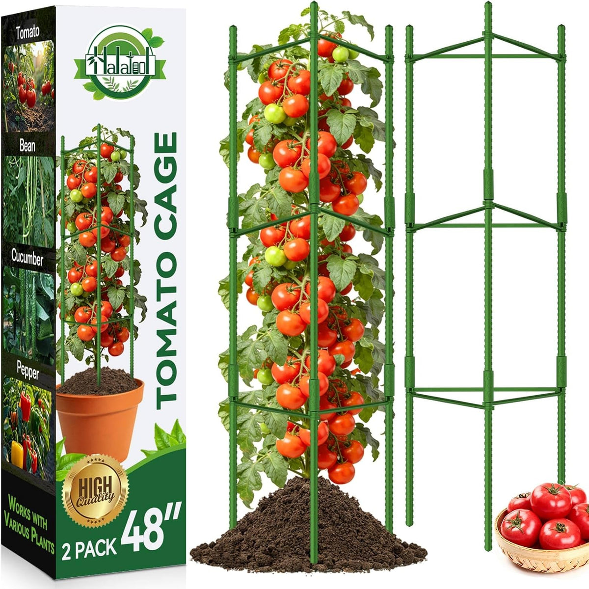 Halatool 2 Pack Tomato Cages for Garden, up to 48In (4FT) Trellis