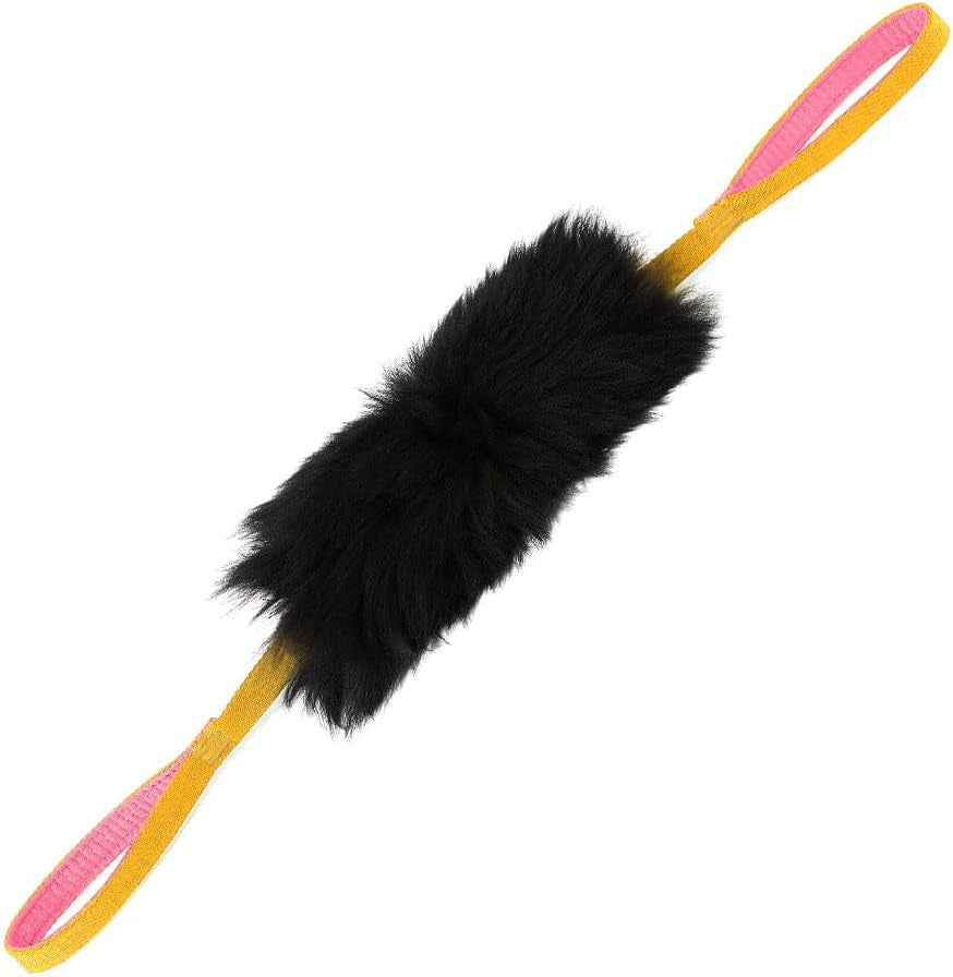 HOWGO Dog Rope Toy - Double Handle Dog Bungee Chaser Toy 100% Sheepskin,Sheep Smell Tug Toy for All Breeds(Yellow, Large)