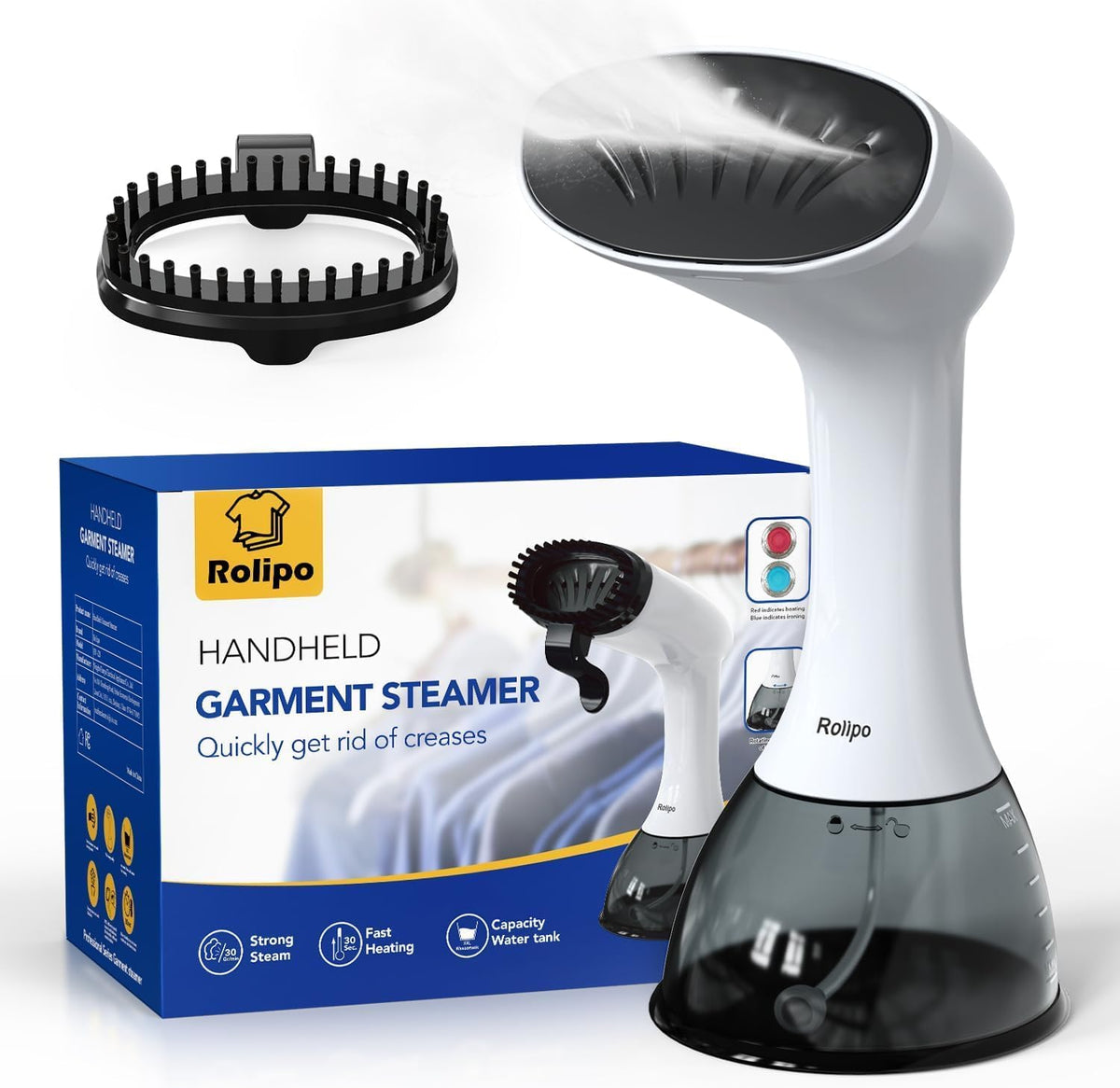 Rolipo Steamer for Clothes 1350W, Portable Handheld Clothes Steamer for Home & Travel, Upgraded 400ML Tank, Fast Heat-Up Wrinkle Remover with Leak-Proof Design