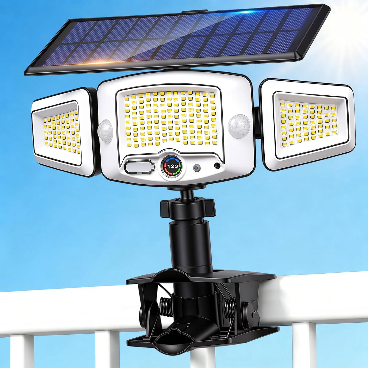 4000Mah Clip on Solar Light with Motion Sensor, 2500LM Fence Flood Light