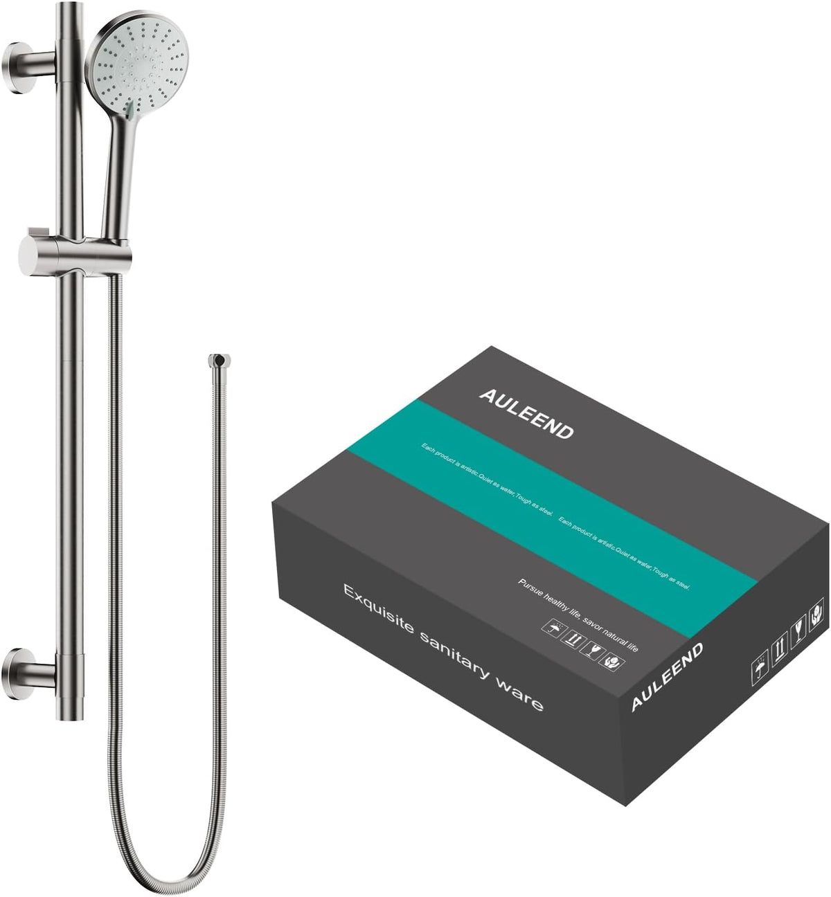 Shower Slide Bar Handheld Shower Head with Hose, 5-Function Hand Shower with Wall Mount,Shower Slide Bar,Adjustable Height Shower Head (A-Round, Brushed Nickel)