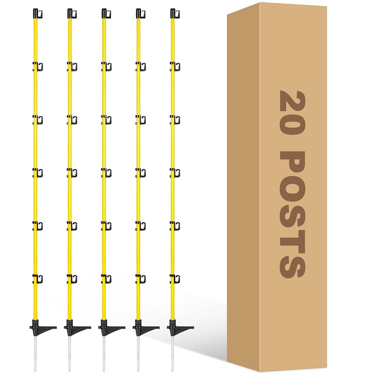 20 Pcs 50"Fiberglass Step in Electric Fence Posts,Portable Temporary Stakes