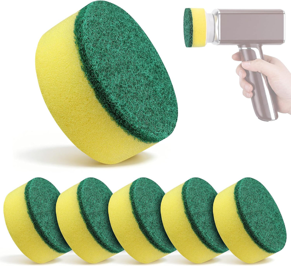 Saillong 6 Pack Power Scrubber Sponge Pads, Replacement Sponge Bush Heads
