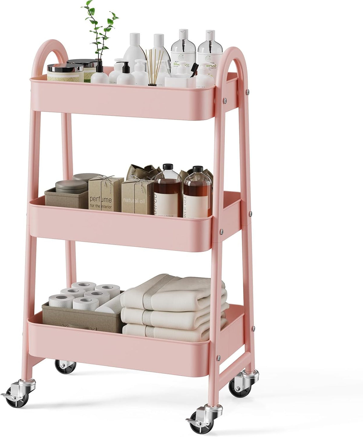 OLIXIS Metal 3 Tiers Rolling Storage Utility Cart with Lockable Wheels