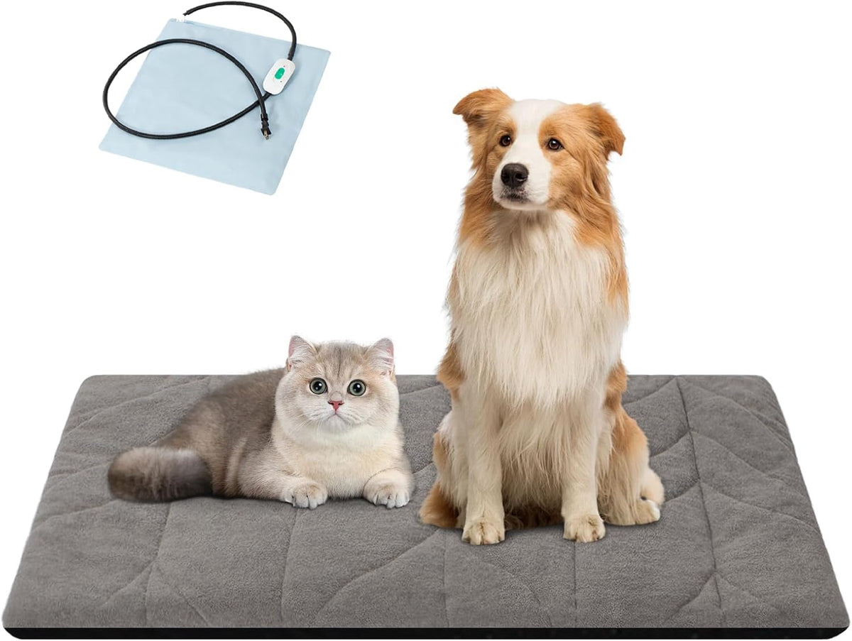 Vagascape Dog Bed, Waterproof Pet Bed with Removable Cover, Comfort Cat Dog Pad for All Seasons, Heating Khaki Rectangle Cat Mat with Nonskid Bottom