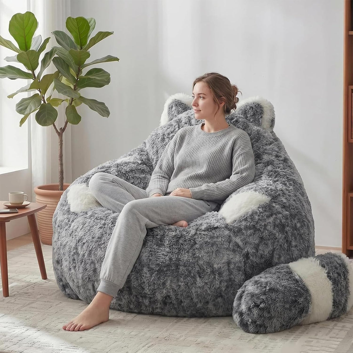 EBENCHICO Giant Bean Bag Chair for Adults Raccoon Shaped Beanbag Sofa