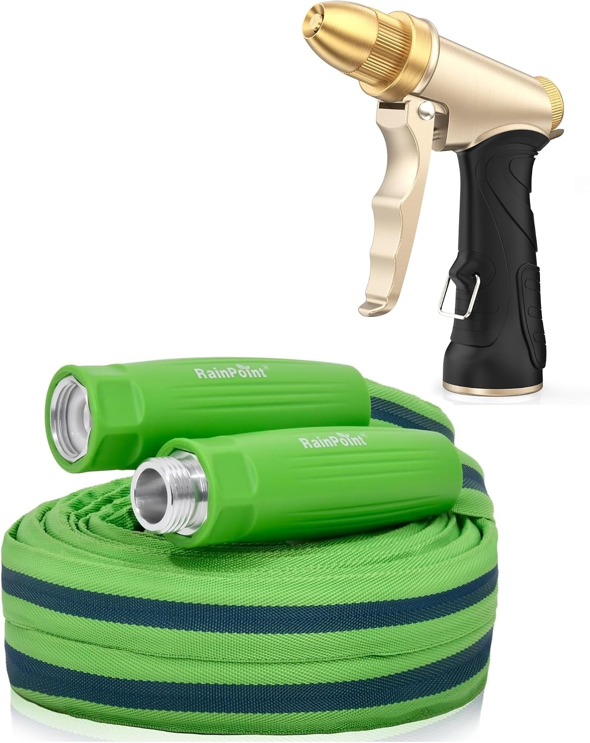 Rainpoint 50FT Lightweight Garden Hose & Heavy Duty Metal Hose Nozzle with Adjustable Spray Patterns