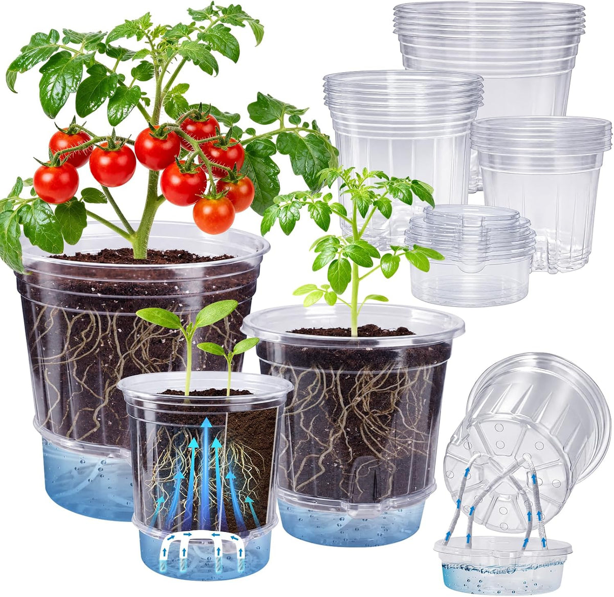 Bluepro Self Watering Pots for Indoor Plants, 4/5/6.5 Inch, 18-Pack