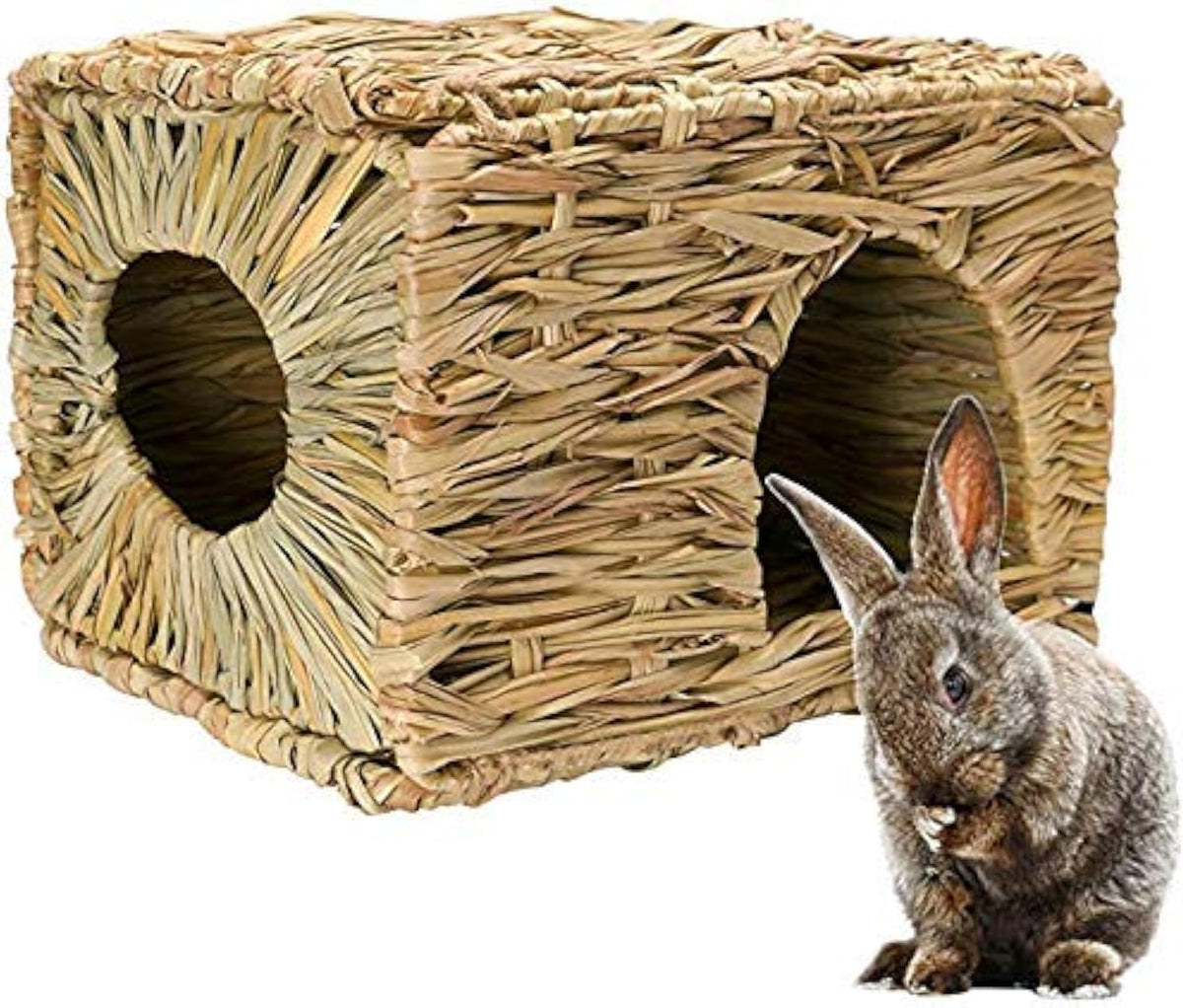 Natural Seagrass Mat Bed Hideaway Toy, Hand Woven for Rabbit Guinea Pig Chinchilla Ferret