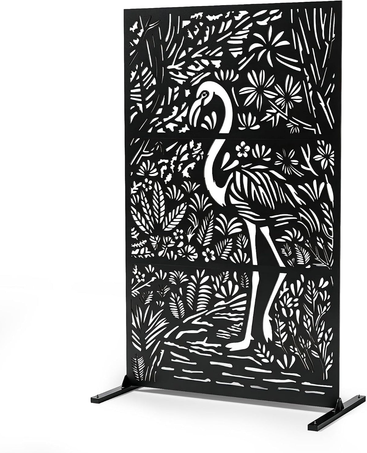 Metal Privacy Screen, Weatherproof Outdoor Decorative Divider Panel, Heavy-Duty Rustproof Steel Privacy Fence, Modern Outdoor Partition Screen for Patio, Balcony & Garden Landscape(Flamingo)