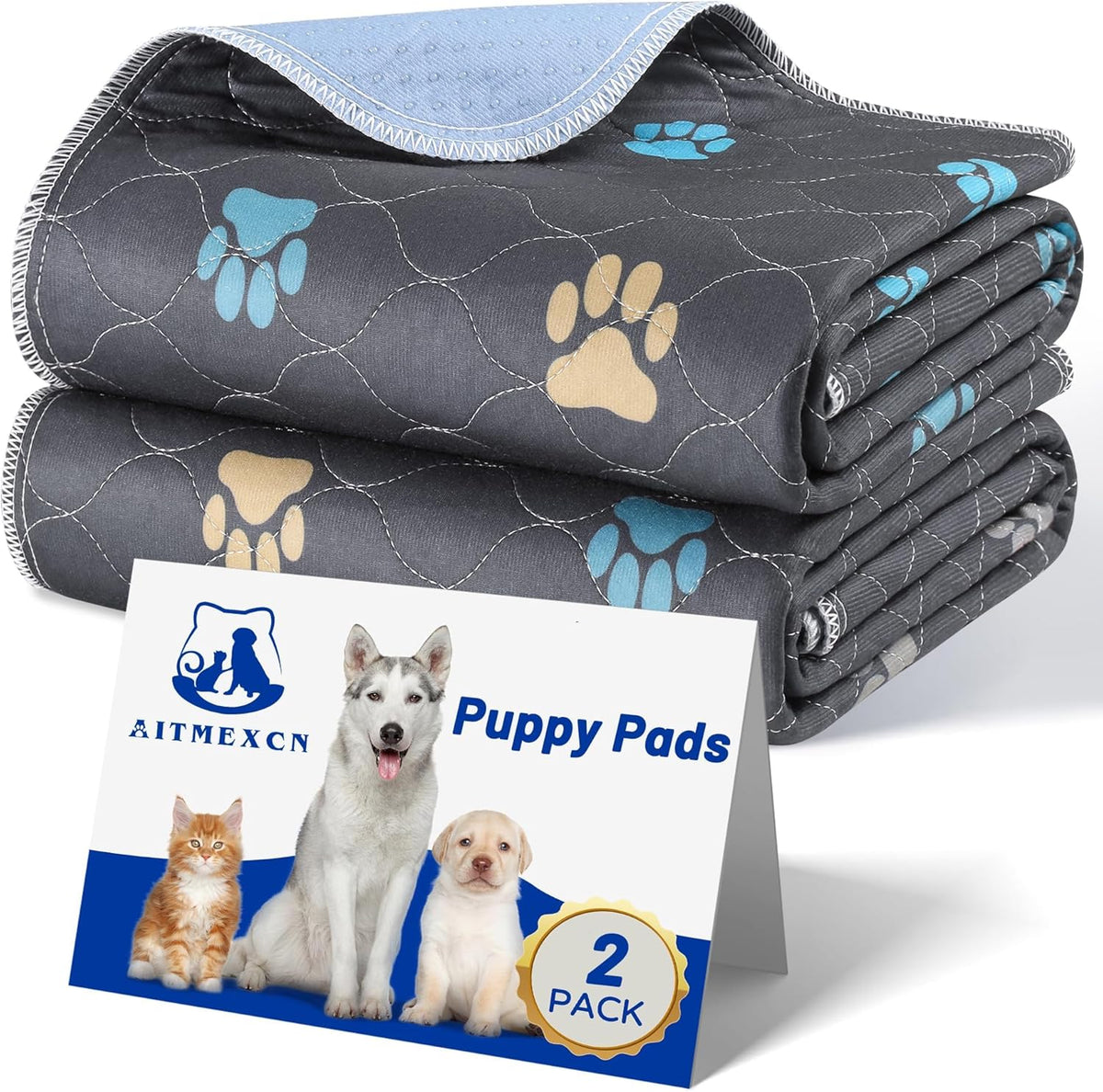 Aitmexcn Washable Pee Pads for Dogs, 2 Pack Reusable Puppy Pads, 24''X36''