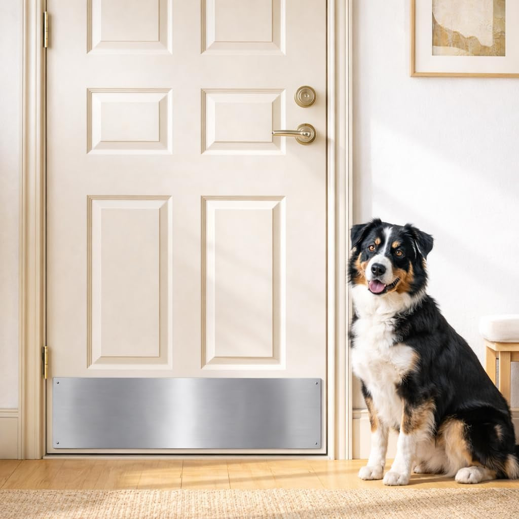 Panther Armor 8X34 in Silver Door Kick Plate, Dog Scratch Door Protector