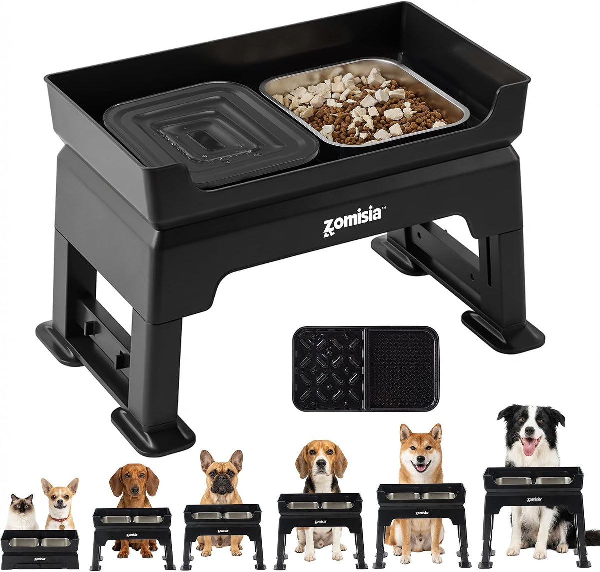 ZOMISIA Elevated Dog Bowls with No Spill Water Bowl, 6 Height Adjustable
