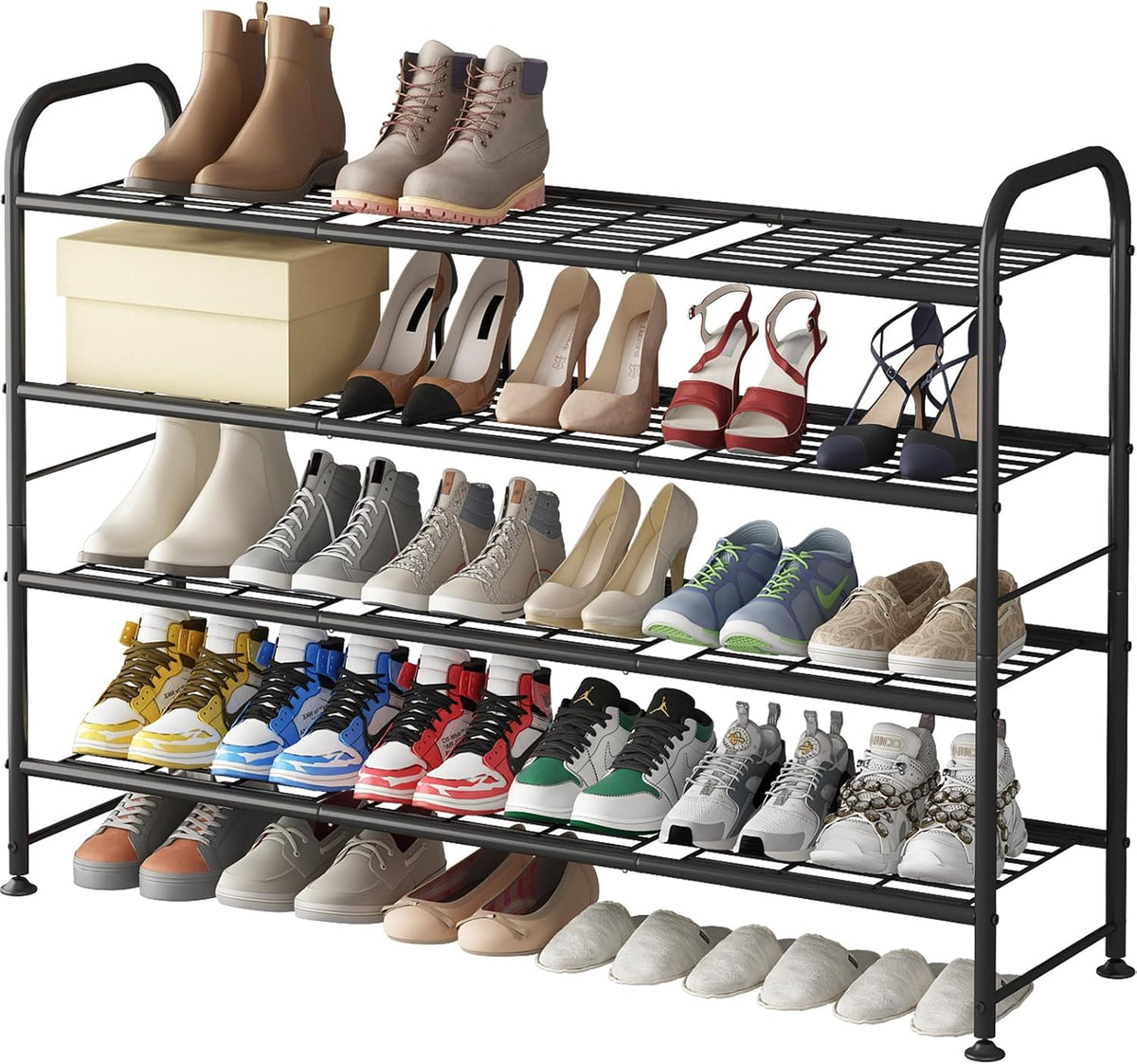 LINZINAR 4 Tier Long Shoe Rack for Closet Metal Shoe Organizer for Entryway