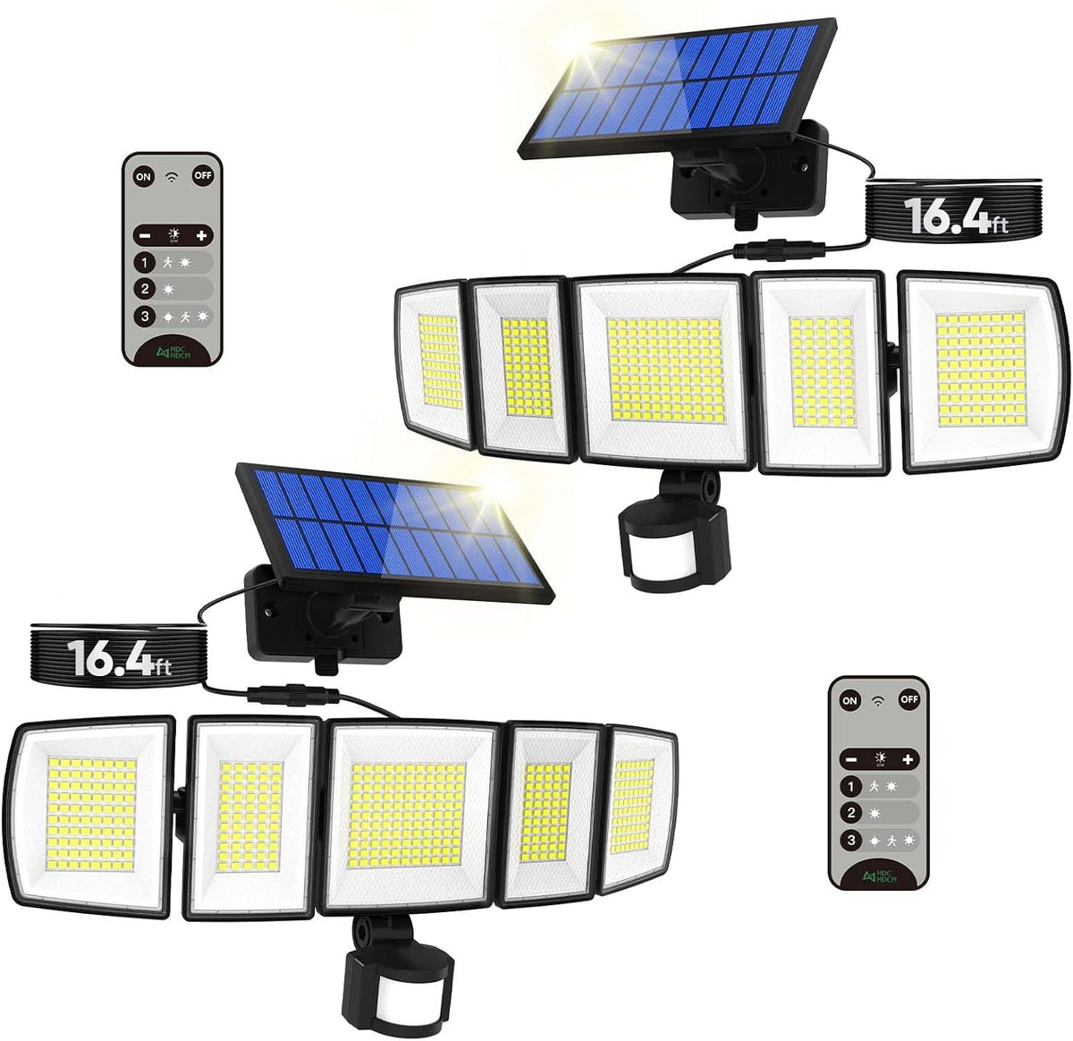 MDCMDCM Solar Motion Lights Outdoor - with 16.4Ft Cable, 3000LM LED Security Lights for outside Dusk to Dawn, IP65 Waterproof Flood Lights with Remote for Court Yard Garage Front Door