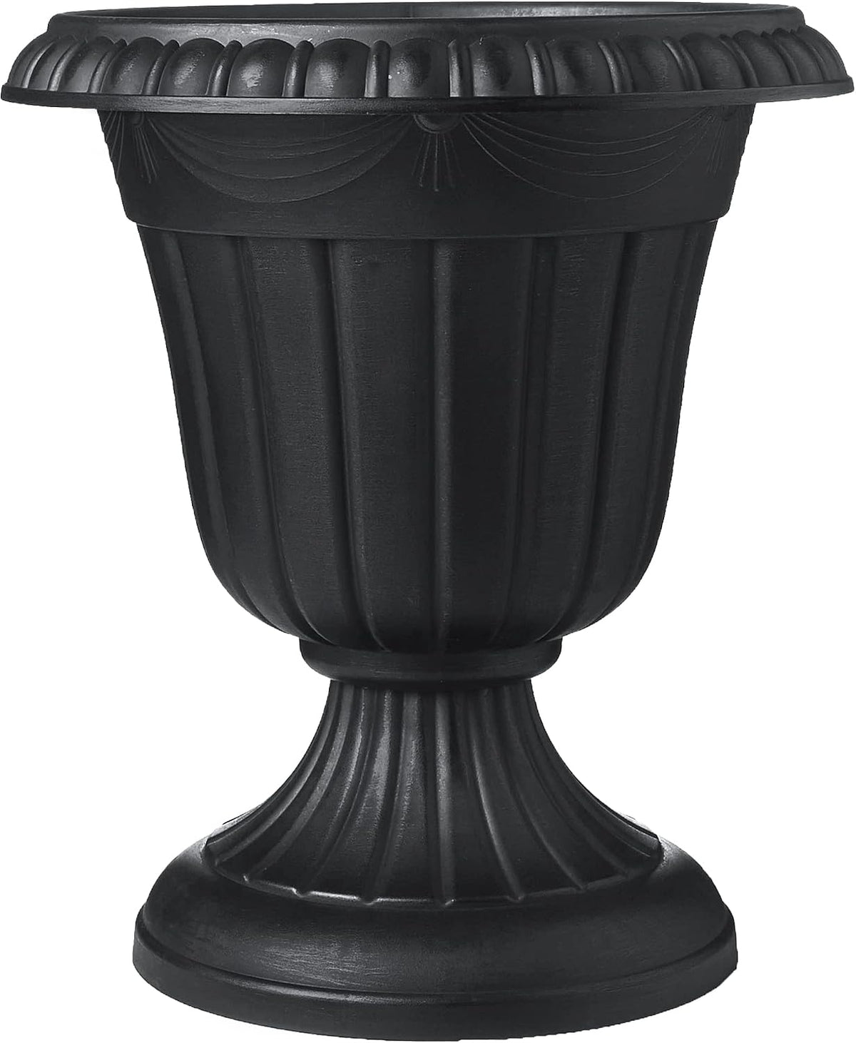 Arcadia Garden Products Medium 13X15” Classic Traditional Plastic Urn Planter, Indoor/Outdoor Garden Plant Pot Garden Décor, Black