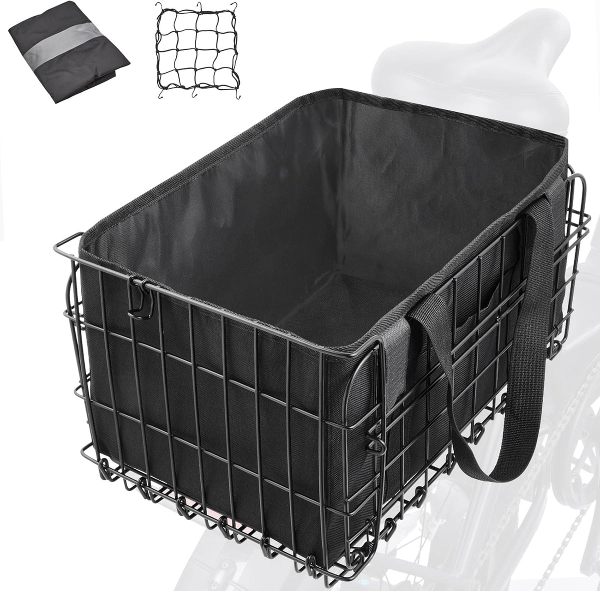 Zacro Bike Basket Rear Folding Metal Bicycle Ebike Basket, Quick Release Design for Adult Women/Men Carrying Dogs, Pets, Fruit & Grocery